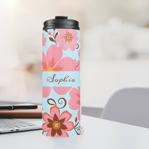 Roze Bloemstemming – Pastel Vibes-Retro bloemen Thermosbeker