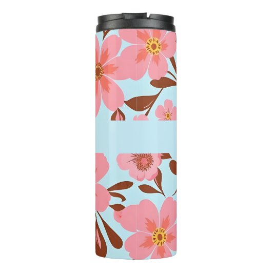 Roze Bloemstemming – Pastel Vibes-Retro bloemen Thermosbeker (Achterkant)