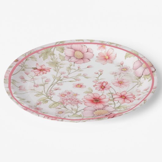 Roze bloemstengels papieren bordje (Gekanteld)