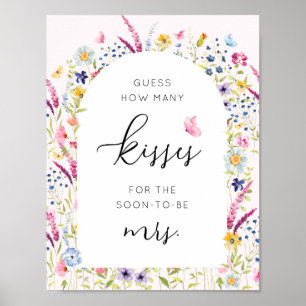 Roze Bloemstuk Hoeveel Kusjes Bruidsfeest Spel Poster