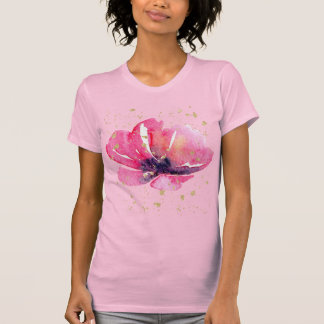 Roze bloemstuk met namaak gouden waterverf vrouwel t-shirt