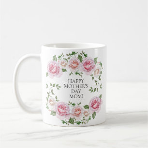 Roze bloemstuk met rozenkrans Gelukkige Moederdag Koffiemok