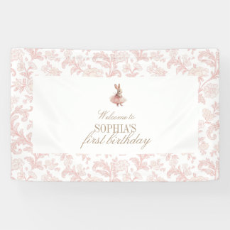Roze bloemstuk Some Bunny Verjaardag  Spandoek