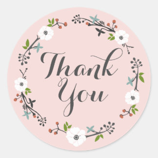 Roze bloemtakkrans | Dank u Sticker