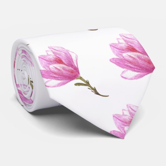 Roze Bloemtekening Stropdas (Opgerold)