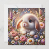 Roze Bloemtuin Schattige Baby Bunny Paasfeest Feestdagenkaart (Voorkant)