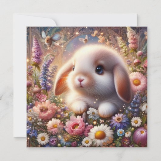 Roze Bloemtuin Schattige Baby Bunny Paasfeest Feestdagenkaart (Voorkant)