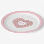 Roze bloemtulpen hart bouquet monogram papieren bordje (Gekanteld)