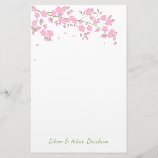 Roze bloesem Blossom Weddenschap Briefpapier (Voorkant)