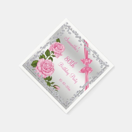 Roze Bloesem, Bogen & Diamanten 80ste Servetten (Hoek)
