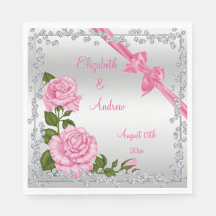 Roze Bloesem, Bogen & Diamanten bruiloft Servetten
