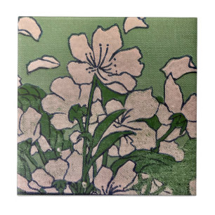 Roze Bloesem Groen Tegeltje