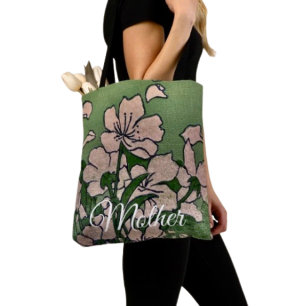 Roze Bloesem Groene Tote Draagtas
