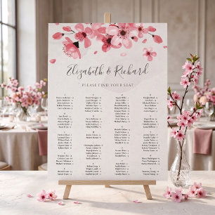 Roze bloesem kersenbloesem trouw zitplaatskaart poster