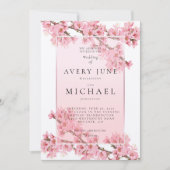 Roze bloesem lente bruiloft kaart (Voorkant)