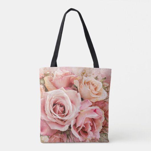 Roze Bloesem Rozen Waterverf Schilderij #2 Draagtas (Achterkant)