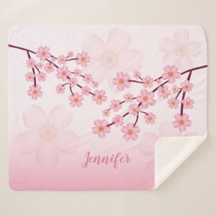 Roze bloesem Sakura Kersenbloesem Met Elke Naam Sherpa Deken
