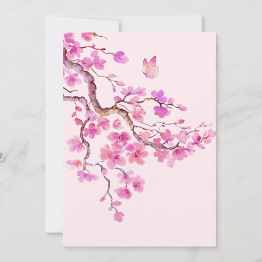 Roze bloesem vlinders bruiloft Uitnodiging (Achterkant)