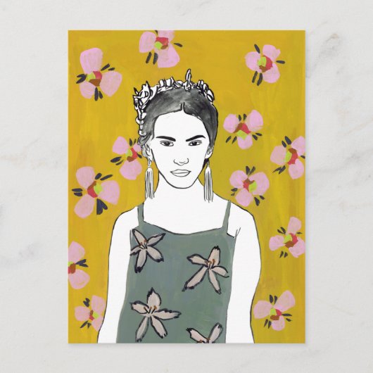 Roze bloesemdame - Geel Briefkaart (Voorkant)