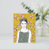 Roze bloesemdame - Geel Briefkaart (Staand voorkant)