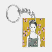 Roze bloesemdame - Geel Sleutelhanger (Voorkant Links)