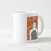 Roze bloesemdame - Oranje Extra Grote Beker (Voorkant rechts)