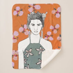 Roze bloesemdame - Oranje Sherpa Deken