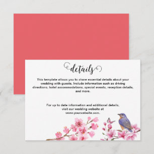 Roze Bloesems Bloem Waterverf vrouwelijke bruiloft Informatiekaartje