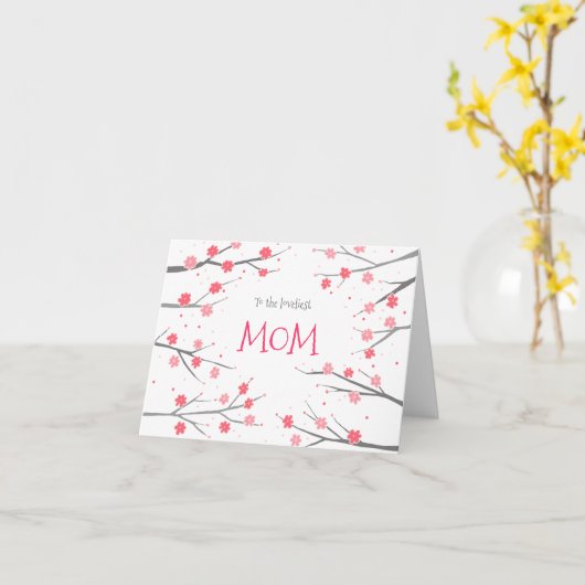 Roze Bloesems Bloemen Custom Moederdag Kaart (Gele Bloem)