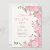 Roze bloesems bruiloft save the date (Voorkant)