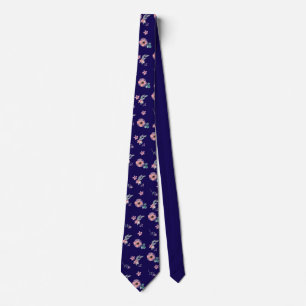 Roze bloesems donkerblauw stropdas