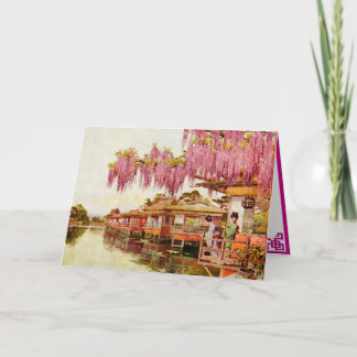 Roze bloesems en geisha's kaart
