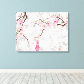 Roze bloesems en vaas canvas afdruk (Insitu (Houten vloer))