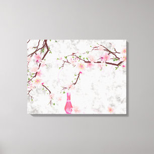 Roze bloesems en vaas canvas afdruk