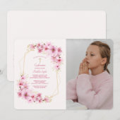 Roze Bloesems Foto Religieuze Uitnodiging (Voorkant / Achterkant)