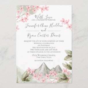 Roze Bloesems Mountain Wedding Kaart