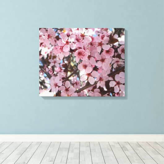 Roze bloesems op sierbloemen canvas afdruk (Insitu (Houten vloer))