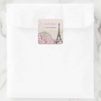 roze bloesems Paris Eiffeltoren Weddenschap Vierkante Sticker