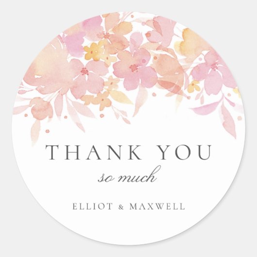 Roze Bloesems Waterverf Bloemen Bruiloft Sticker (Voorkant)