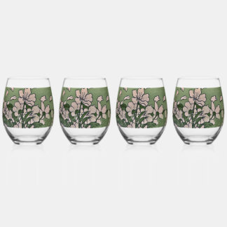 Roze Bloesemwaterval Wijnglas Zonder Voet