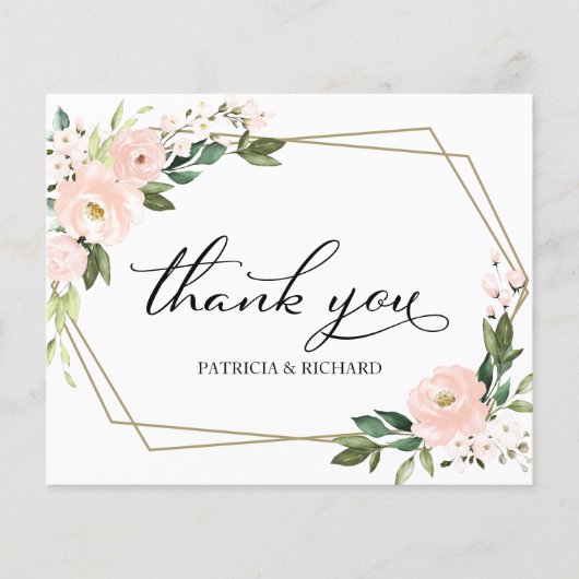 Roze bloesse geometrische bruiloft Hartelijk dank (Voorkant)