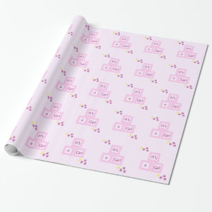 Roze Blokken en Sterren Baby Shower Cadeaupapier
