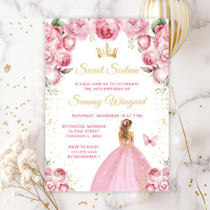 Roze Blond Haar Prinses Sweet Sixteen Kaart