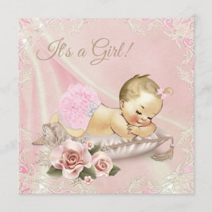 Roze Blonde Meisje Baby Shower Kaart