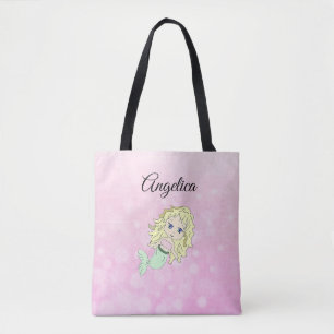 Roze Blondine Zeemeermin Gepersonaliseerde Canvas  Draagtas