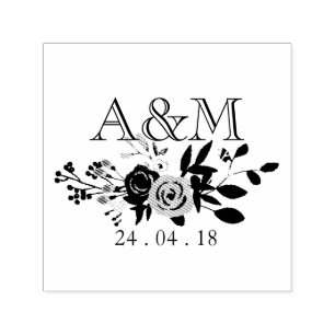 Roze Bloom Bruiloft Monogram Zelfinktende Stempel