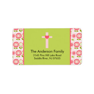 Roze bloom Cross Religieuze Adres Label