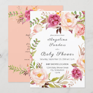 Roze blooming Blush Floral Party of Baby shower Kaart