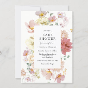 Roze blooming Flowers Baby shower Invitation Kaart