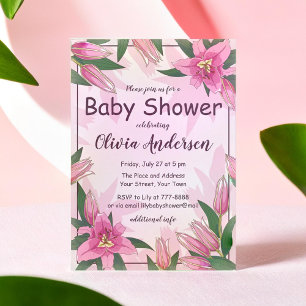 Roze Blooming Lilies Baby shower Kaart